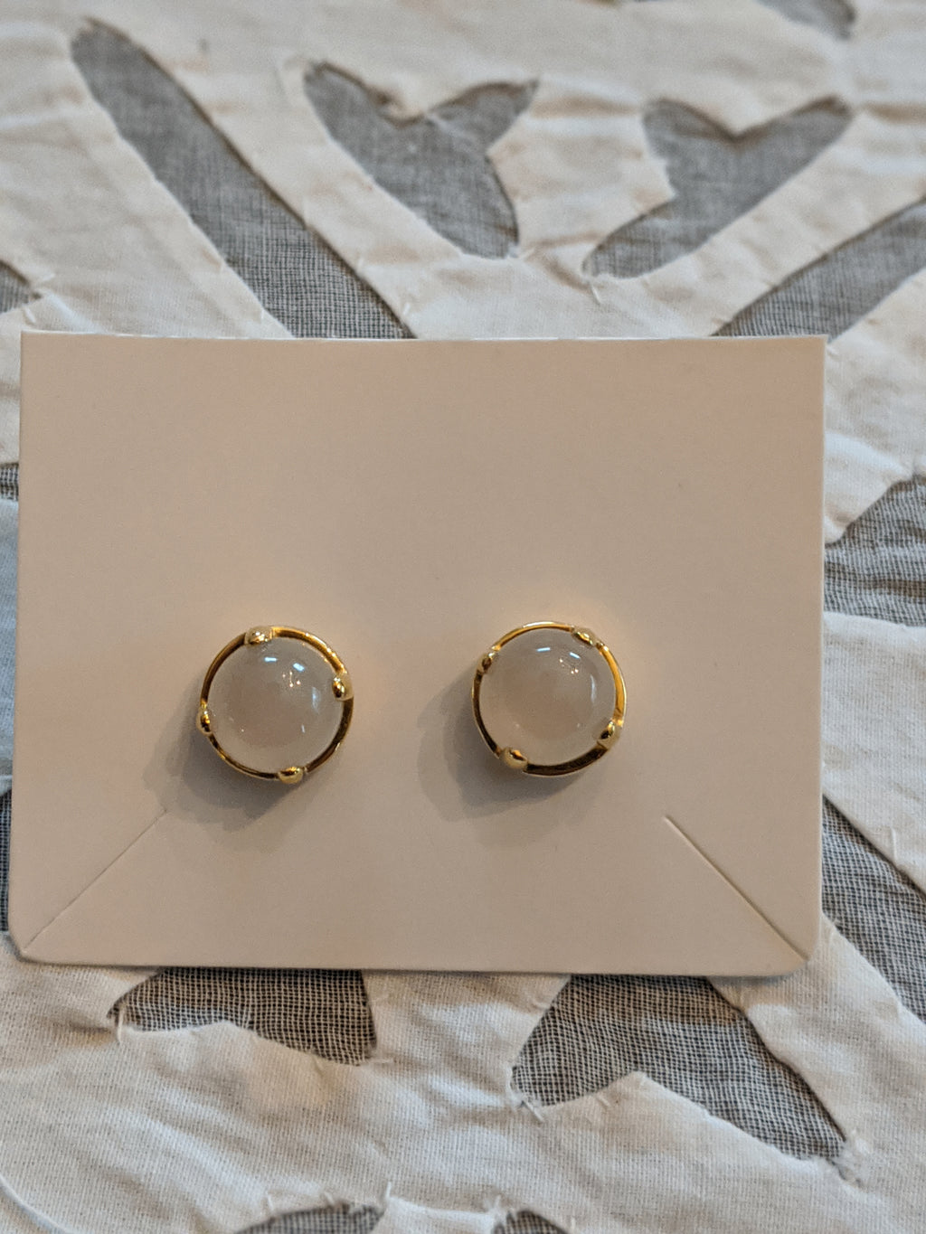 EDO Stud Earring with White Moonstone Stone in Gold