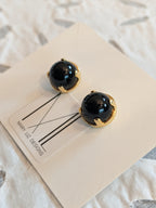 EDO Stud Earring with Black Opal Stone in Gold