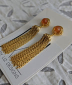 EDO Chain Tassel Earrings in Gold with Gem Stone