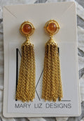 EDO Chain Tassel Earrings in Gold with Gem Stone