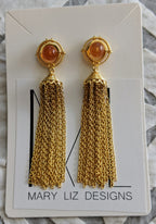 EDO Chain Tassel Earrings in Gold with Gem Stone
