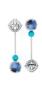 Edo Mismatched Stone with Bead Earrings in Silver