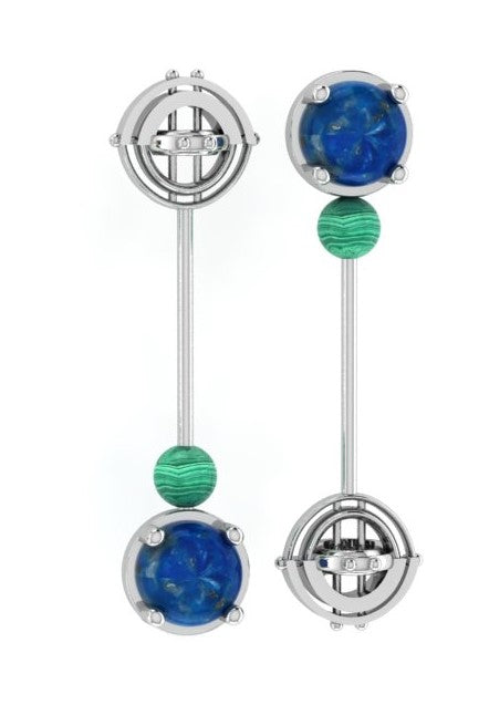 Edo Mismatched Stone with Bead Earrings in Silver