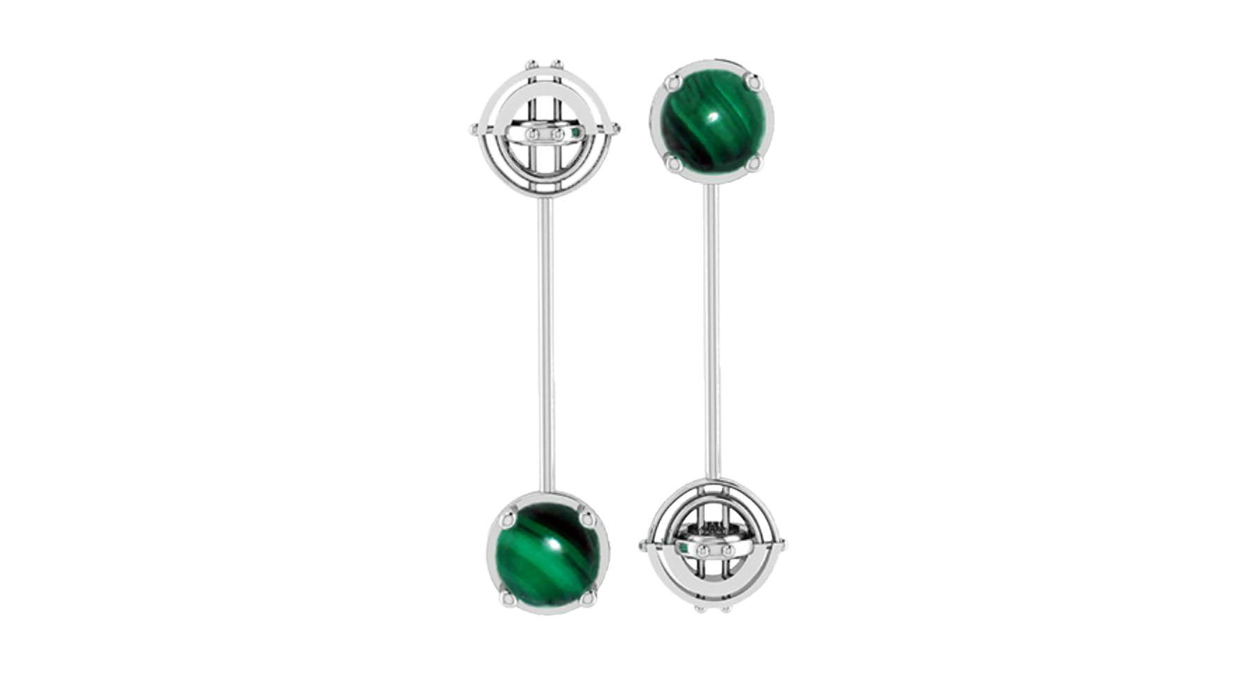 Edo Mismatched Malachite Stone & Drop Earring in Silver