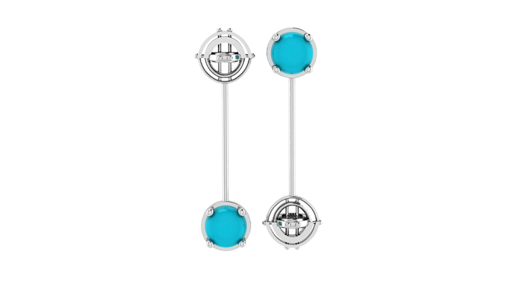 Edo Mismatched Turquoise Stone & Drop Earring in Silver